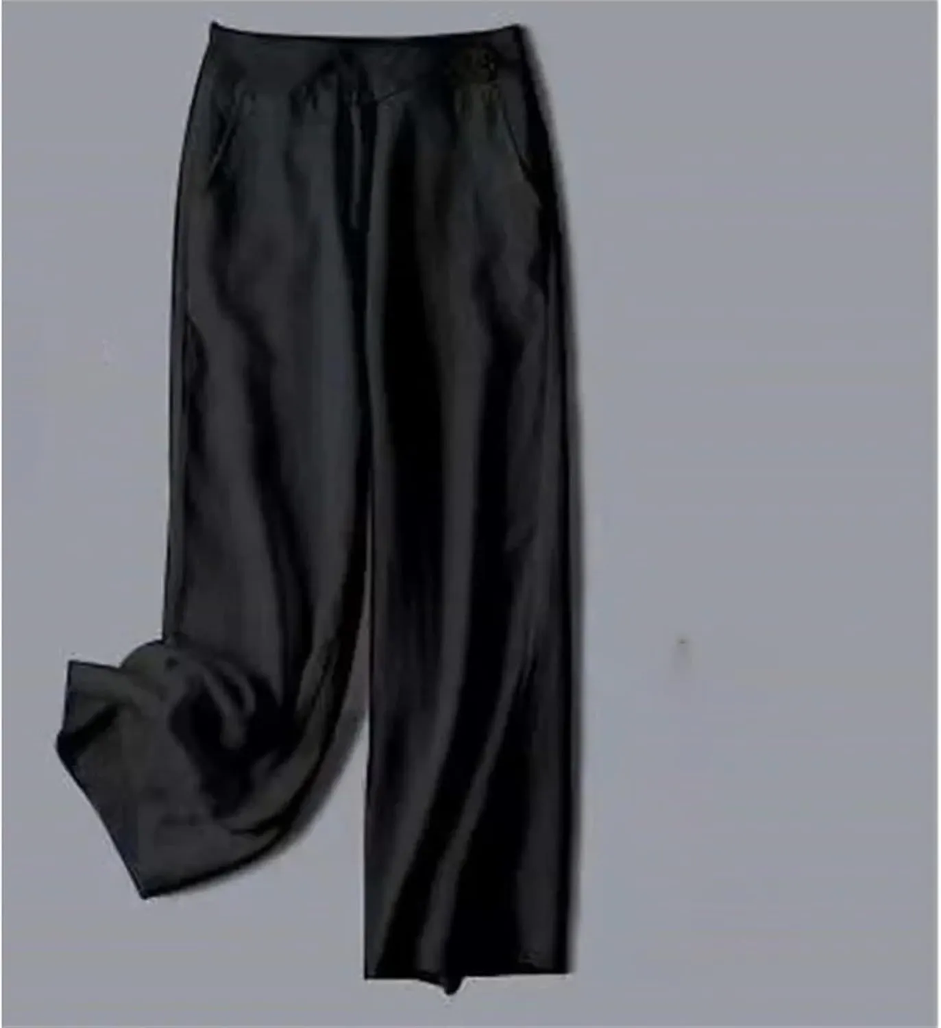 Women's Spring Summer Cotton Linen Wide Leg Pants  Solid Color Loose Fit Casual Straight Leg Trousers