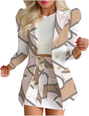Womens Suits 2 Piece Set Elegant Business Casual Outfits for Ladies Fashion Slim Blazer Jacket Matching Short Skirts