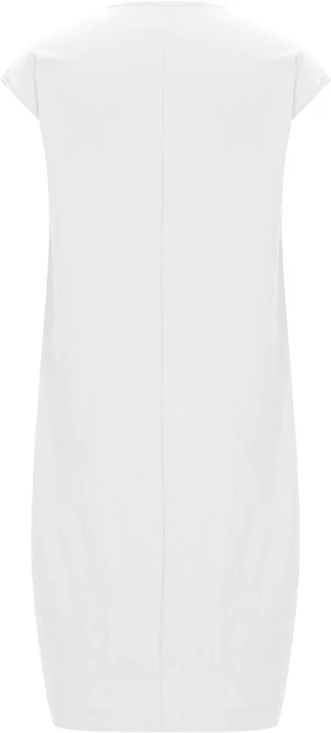 Women's Summer Midi Dress Casual Plain Simple T-Shirt Loose Dress Crewneck Short Sleeve T Shirt Sundress with Pockets