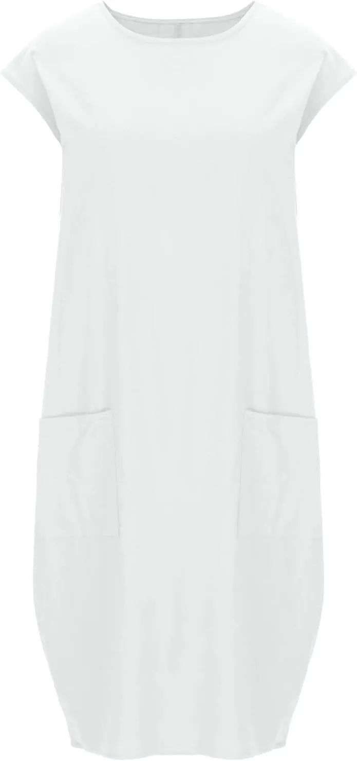 Women's Summer Midi Dress Casual Plain Simple T-Shirt Loose Dress Crewneck Short Sleeve T Shirt Sundress with Pockets