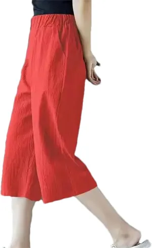 Women's Summer Oversized Cotton Linen Cropped Pants  Loose Fit Solid Color Casual Straight Trousers All-Match