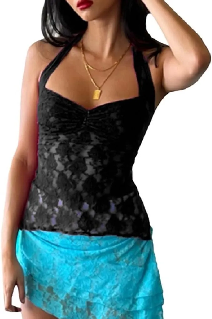 Women's Tank Top Spaghetti Strap Camisoles Sleeveless Square Neck Cami Tops Lace Crop Tank Top Summer Y2K Streetwear