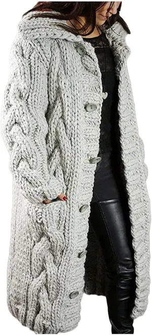 Women's Trench Coat Large Women Pocket Sweater Breasted Cardigan Hood Sleeves Women's Coat Woman Coat Wool Coats for