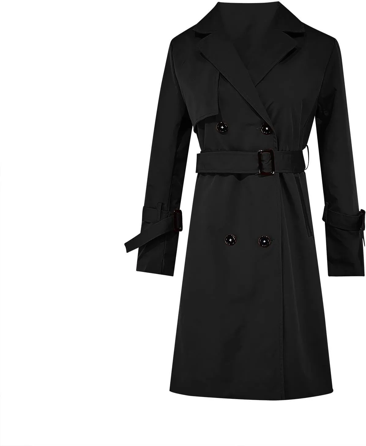 Womens Trench Coat Mid Long Retro Double-Breasted Winter Outwear Classic Lapel Overcoat Solid Slim Outerwear 2024