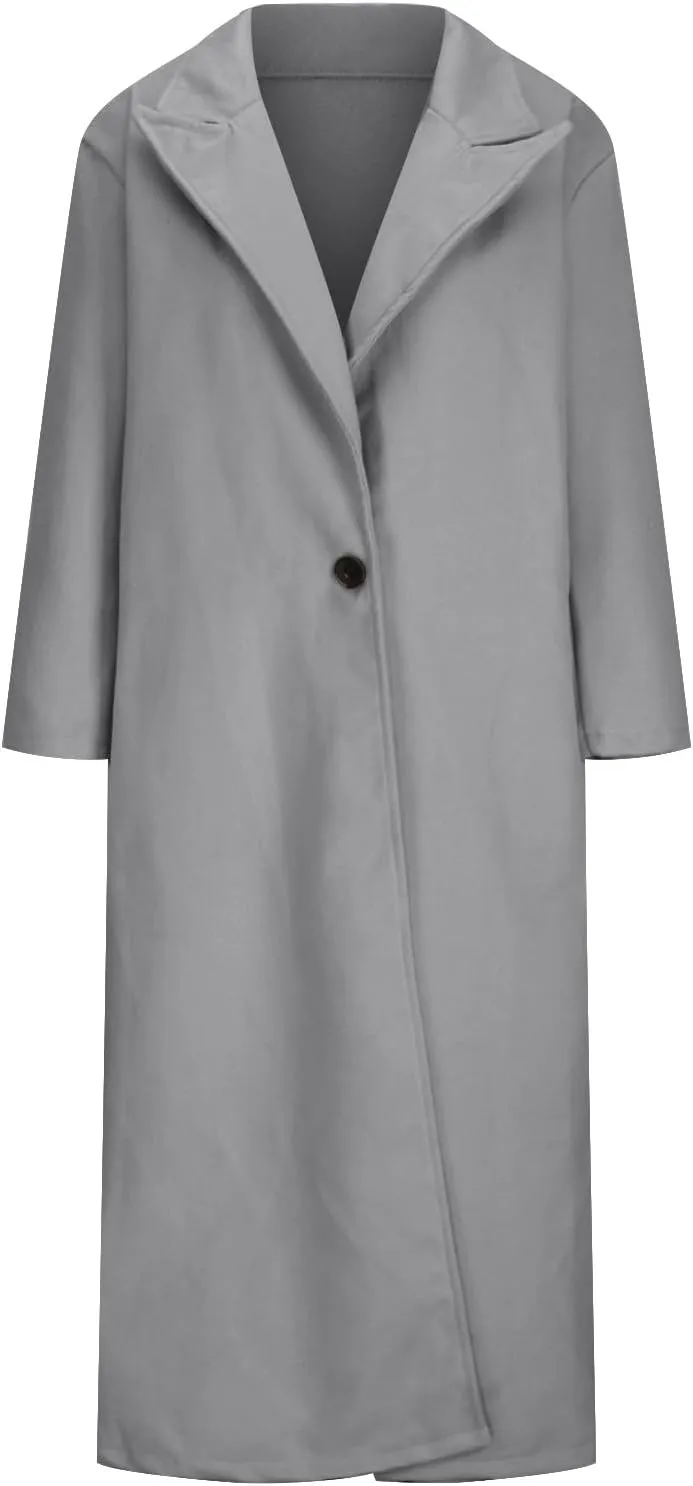 Womens Trench Coat Notched Lapel Double Breasted Wool Coat Winter Fashion Warm Pea Coats Elegant Casual Overcoat