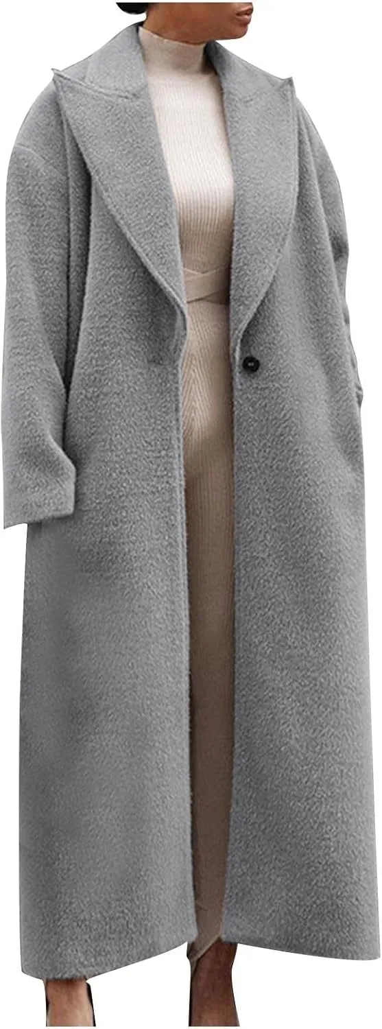 Womens Trench Coat Notched Lapel Double Breasted Wool Coat Winter Fashion Warm Pea Coats Elegant Casual Overcoat