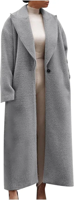 Womens Trench Coat Notched Lapel Double Breasted Wool Coat Winter Fashion Warm Pea Coats Elegant Casual Overcoat