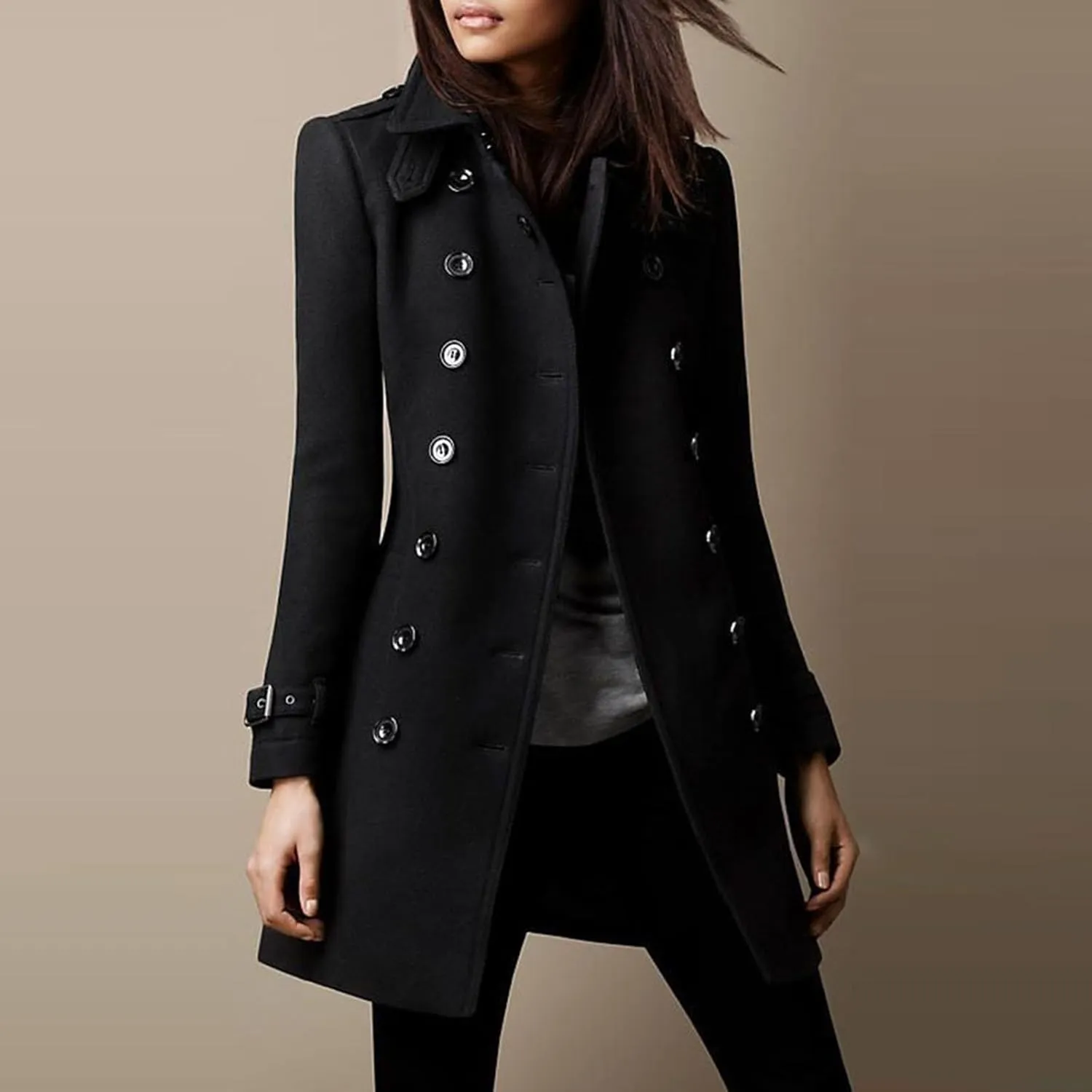 Women's Trench Coat, Trendy Classic Overcoat Mid Long Slim Jackets Winter Warm Outerwear Windproof Coats 2024