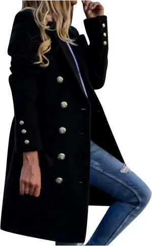 Women's Trench Coat, Trendy Classic Overcoat Mid Long Slim Jackets Winter Warm Outerwear Windproof Coats 2024