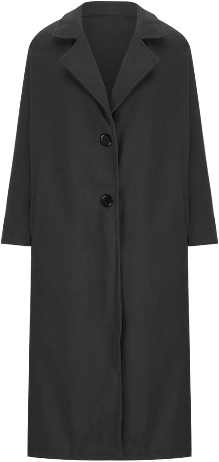 Women's Trench Coats Casual Button Down Stand Collar Pea Coat Wool Blend Warm Winter Jacket Outerwear with Pockets