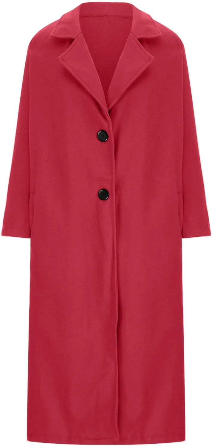 Women's Trench Coats Casual Button Down Stand Collar Pea Coat Wool Blend Warm Winter Jacket Outerwear with Pockets