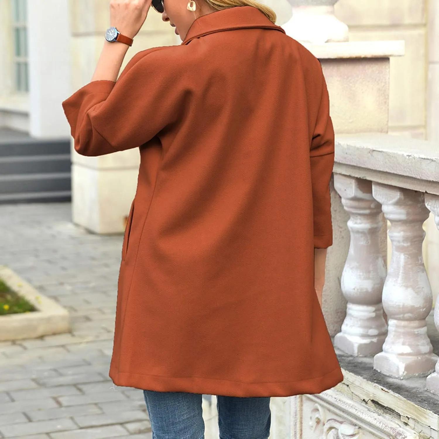 Women's Trench Coats Notched Lapel Collar Singe Breasted Pea Coat 2024 Fall Winter Wool Blend Over Coats Long Jackets