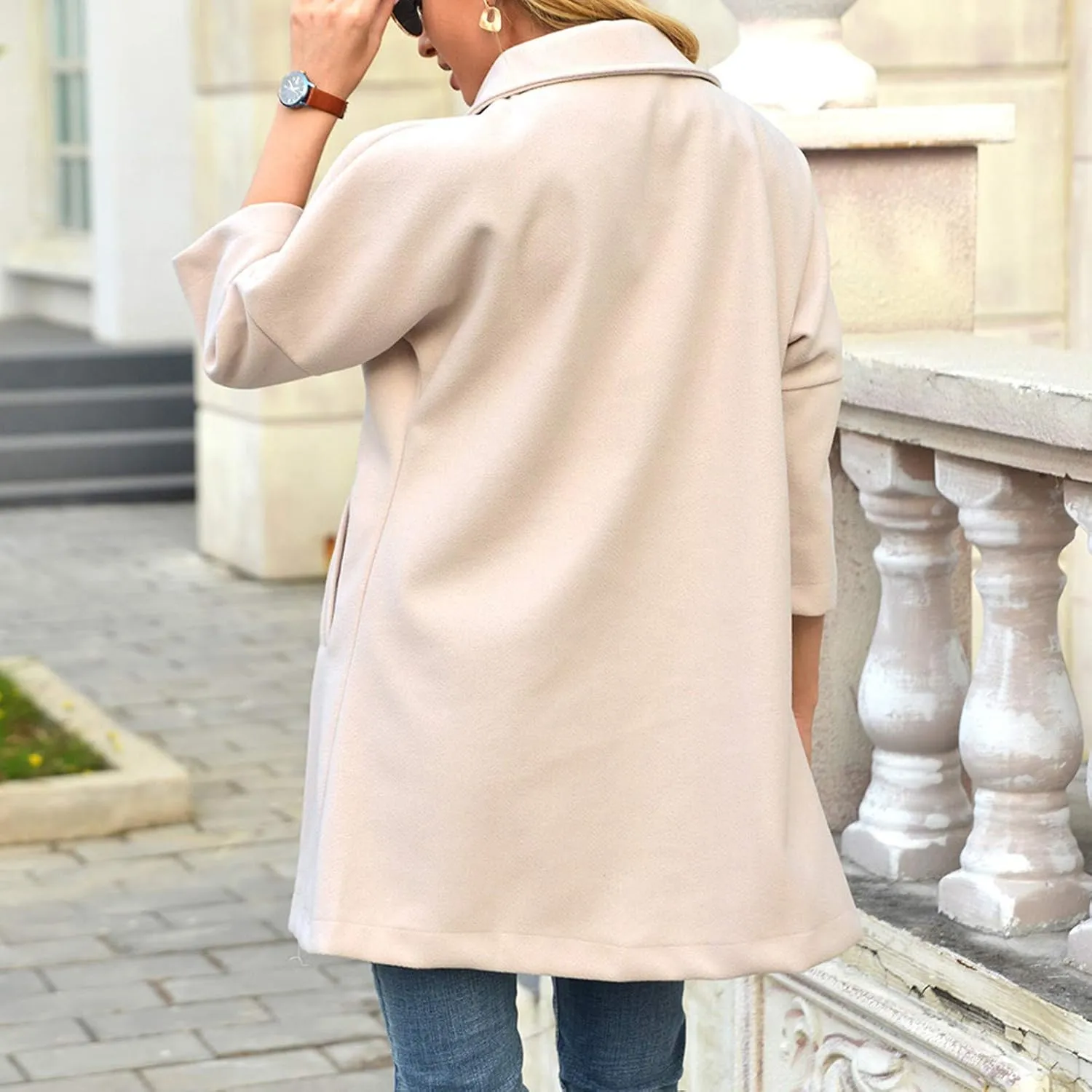 Women's Trench Coats Notched Lapel Collar Singe Breasted Pea Coat 2024 Fall Winter Wool Blend Over Coats Long Jackets
