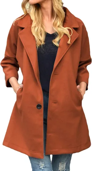 Women's Trench Coats Notched Lapel Collar Singe Breasted Pea Coat 2024 Fall Winter Wool Blend Over Coats Long Jackets