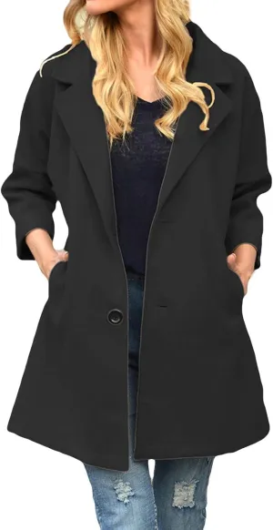 Women's Trench Coats Notched Lapel Collar Singe Breasted Pea Coat 2024 Fall Winter Wool Blend Over Coats Long Jackets