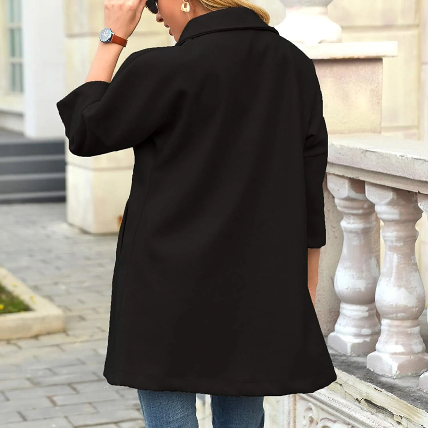 Women's Trench Coats Notched Lapel Collar Singe Breasted Pea Coat 2024 Fall Winter Wool Blend Over Coats Long Jackets
