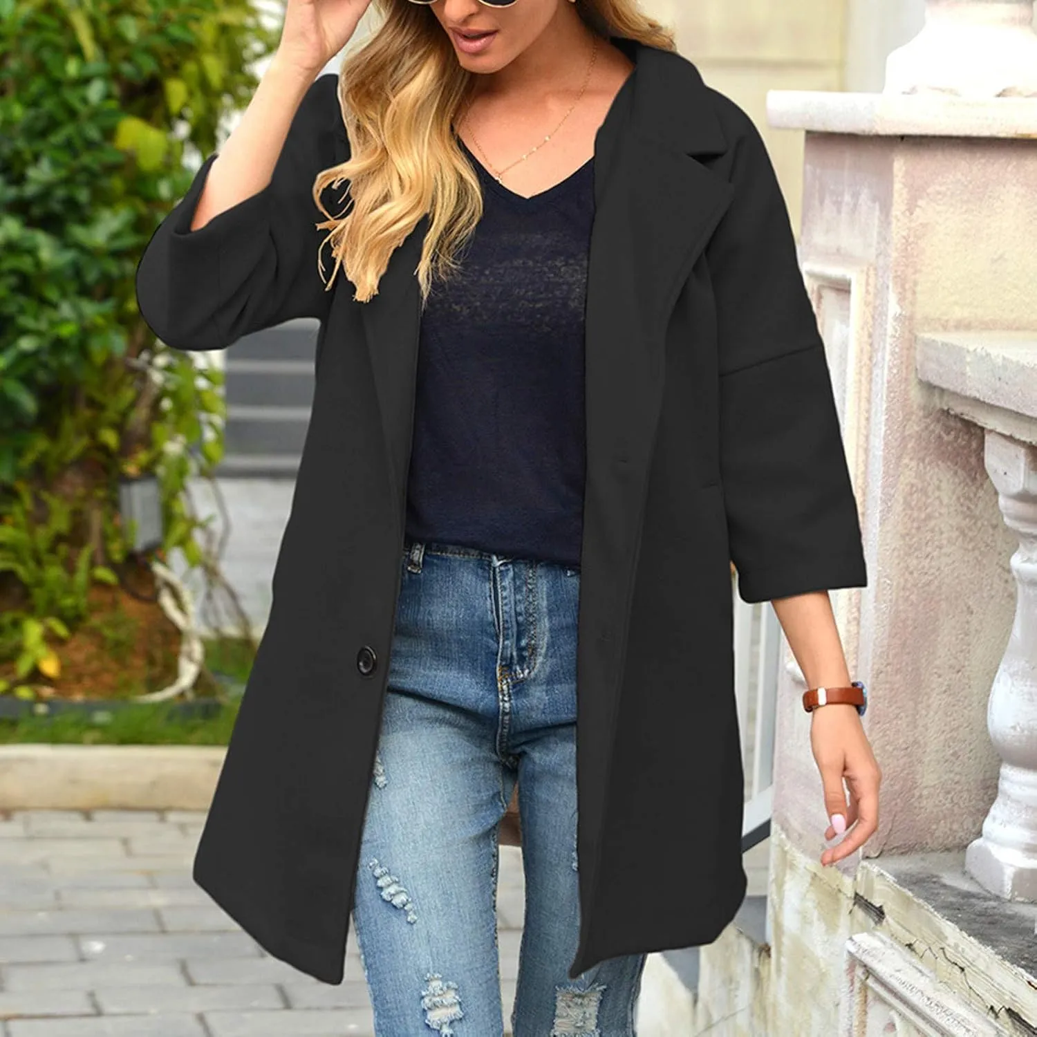 Women's Trench Coats Notched Lapel Collar Singe Breasted Pea Coat 2024 Fall Winter Wool Blend Over Coats Long Jackets