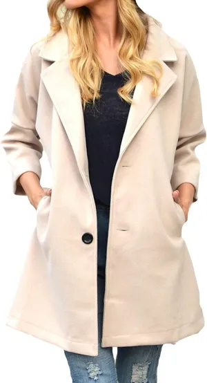 Women's Trench Coats Notched Lapel Collar Singe Breasted Pea Coat 2024 Fall Winter Wool Blend Over Coats Long Jackets