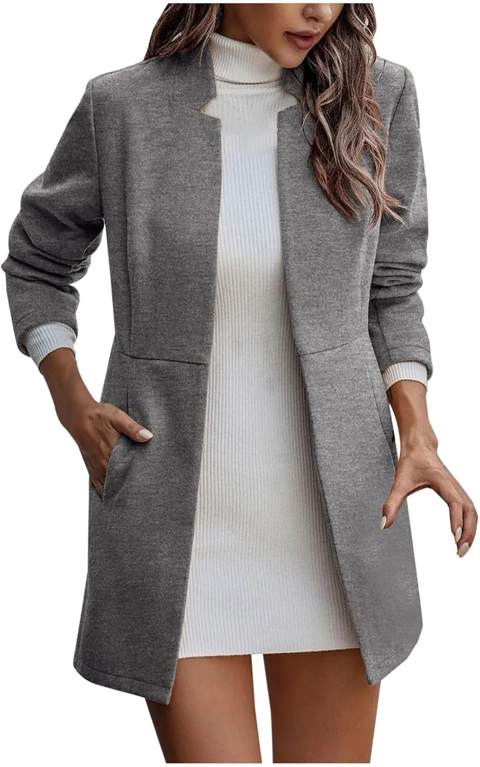 Women's Trench Coats Open Front Fit Knitted Sweater Coat Spring Fall Fashion 2024 Casual Overcoat Solid Jackets