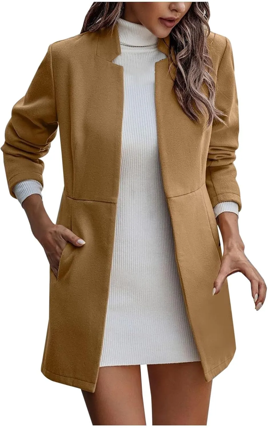 Women's Trench Coats Open Front Fit Knitted Sweater Coat Spring Fall Fashion 2024 Casual Overcoat Solid Jackets