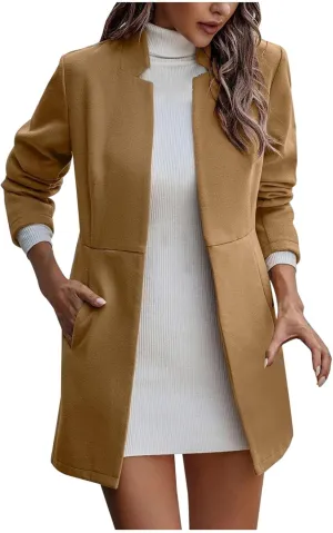 Women's Trench Coats Open Front Fit Knitted Sweater Coat Spring Fall Fashion 2024 Casual Overcoat Solid Jackets