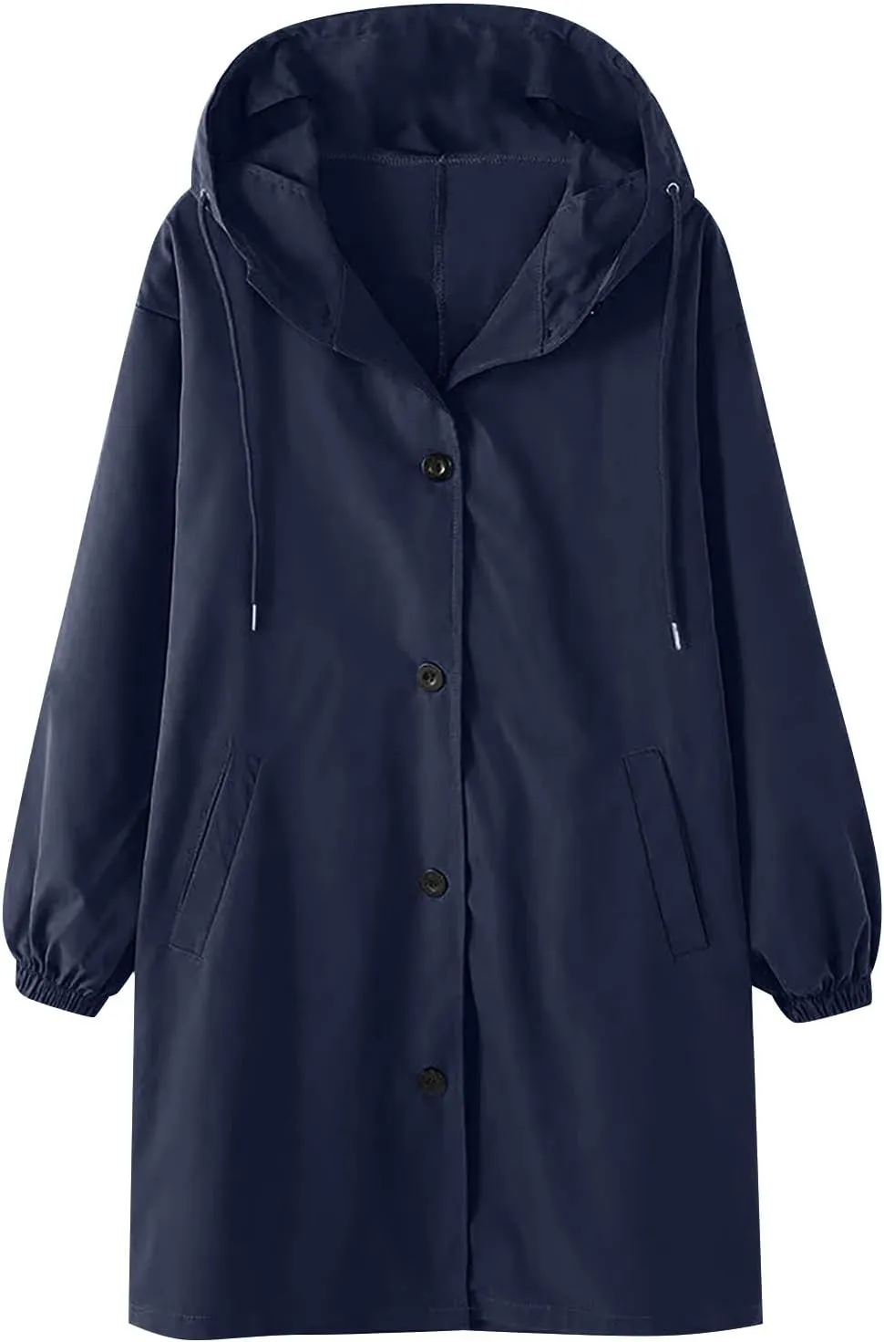 Womens Trench Coats with Hood Oversize Long Single-Breasted Windbreaker Plus Size Lightweight Elegant PeaCoat Overcoat