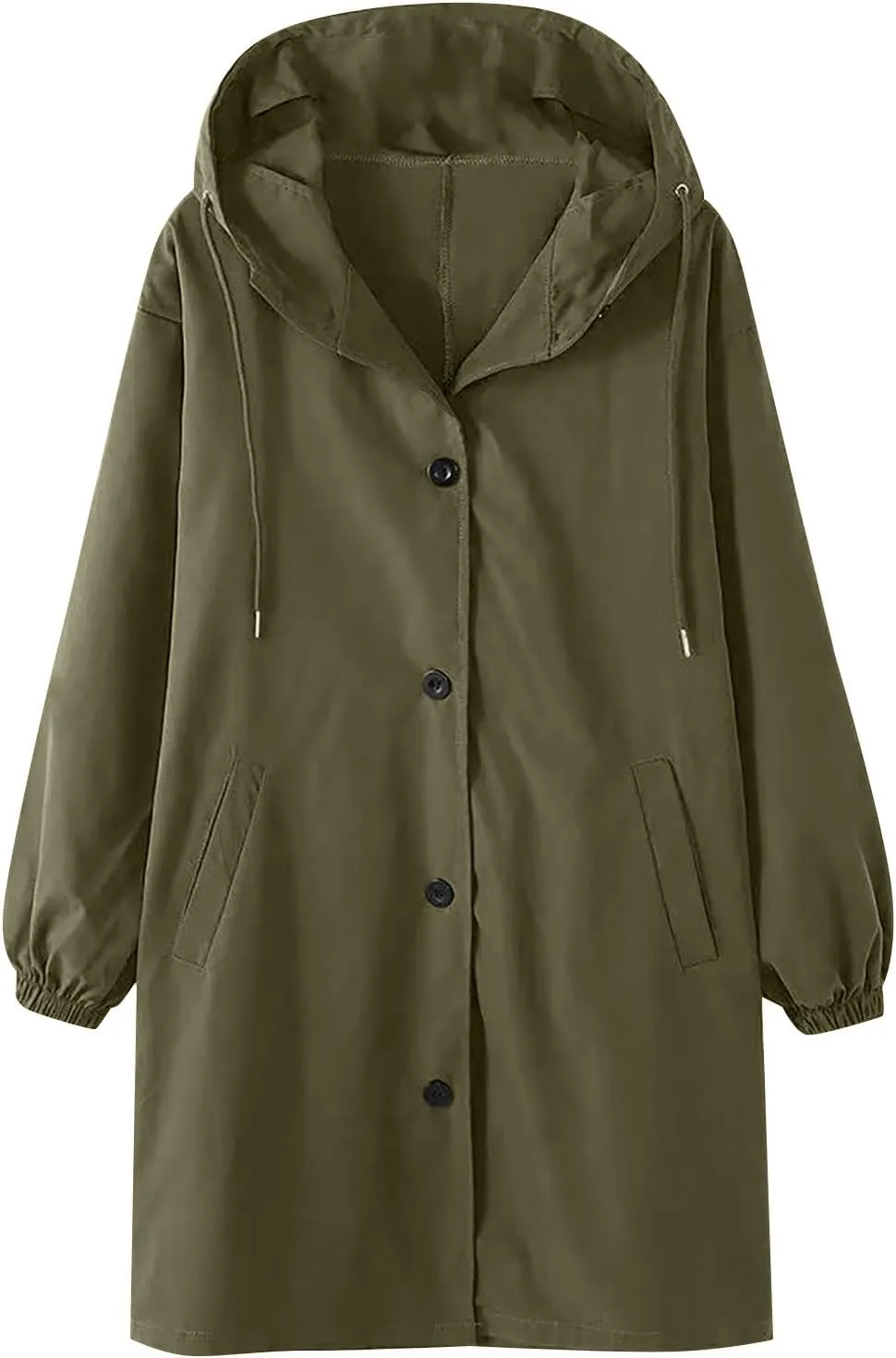 Womens Trench Coats with Hood Oversize Long Single-Breasted Windbreaker Plus Size Lightweight Elegant PeaCoat Overcoat