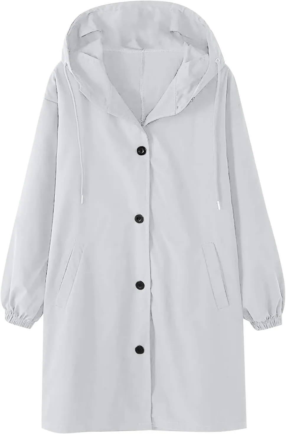 Womens Trench Coats with Hood Oversize Long Single-Breasted Windbreaker Plus Size Lightweight Elegant PeaCoat Overcoat