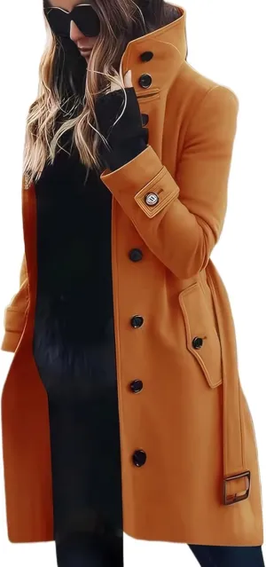 Women's Winter Warm Outerwear Overcoat Collar Mid-thigh A-line Single Breasted Overcoat Work Office Pea Coats