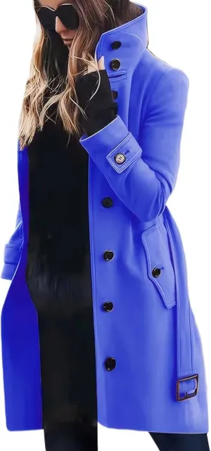 Women's Winter Warm Outerwear Overcoat Collar Mid-thigh A-line Single Breasted Overcoat Work Office Pea Coats