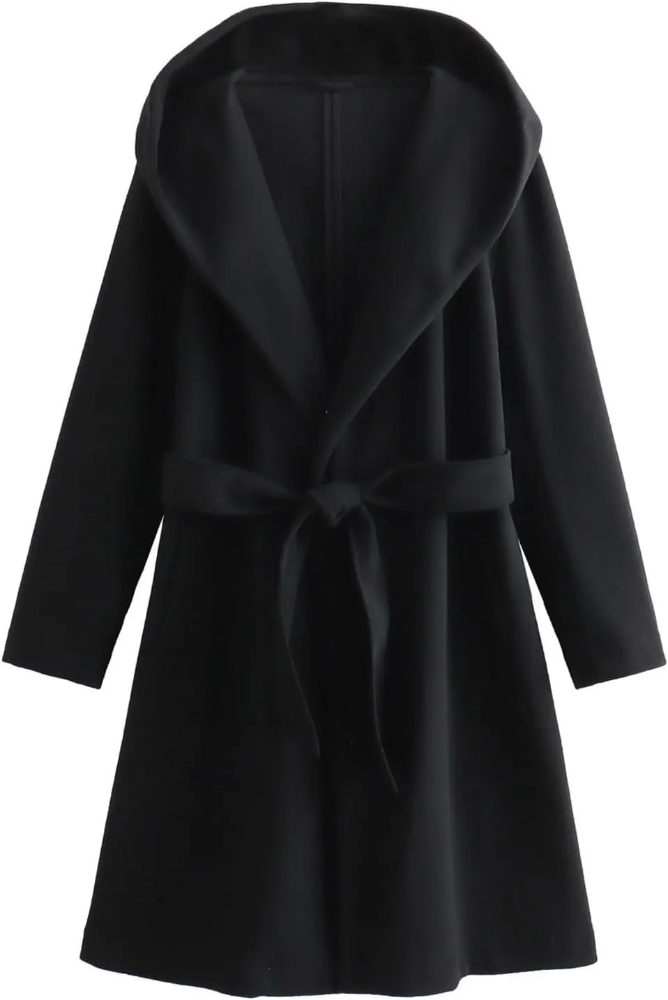 Womens Winter Wool Blend Pea Coat Casual Notched Lapel Collar Trench Coat Belted Elegant Long Overcoat Jacket