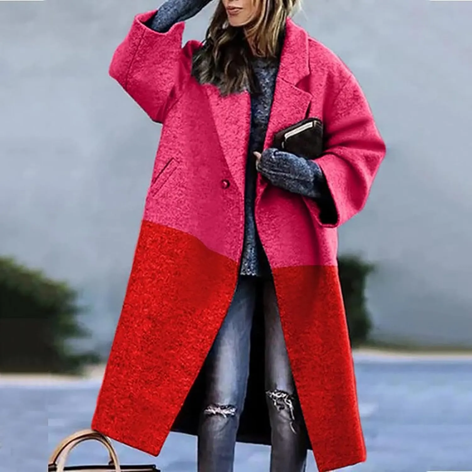 Women's Winter Wool Coat Casual Down Lapel Plush Plaid Coat Loose Long Coat Coat for Women Woman Coat Women's