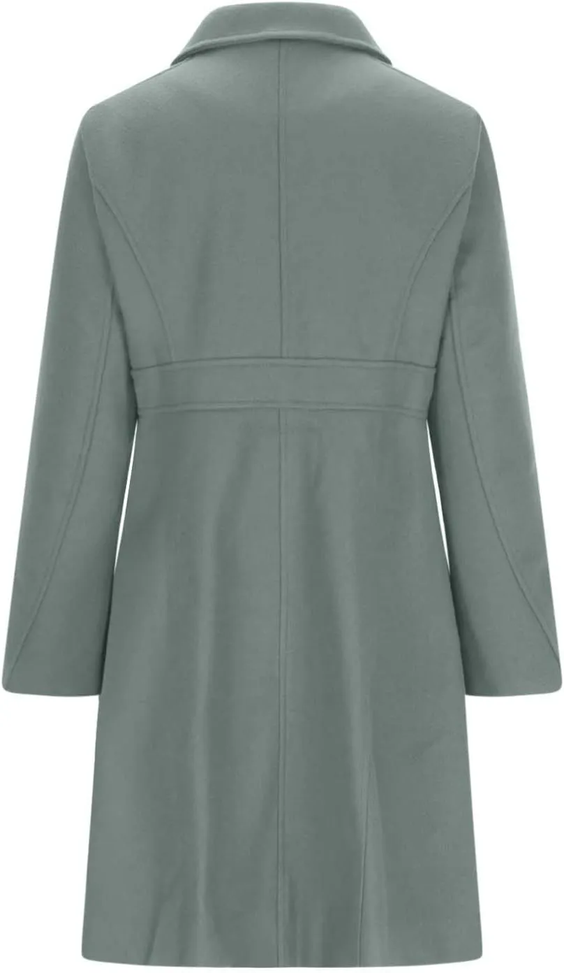 Womens Winter Wool Coats Elegant Single Breasted Long Trench Coat Midi Length Peacoat Bussiness Jacket With Pockets