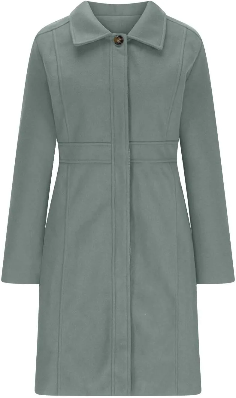 Womens Winter Wool Coats Elegant Single Breasted Long Trench Coat Midi Length Peacoat Bussiness Jacket With Pockets