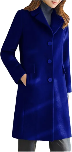 Womens Winter Wool Coats Mid Long Oversized Over Coats Notched Lapel Collar Singe Breasted Trench Coat Jackets