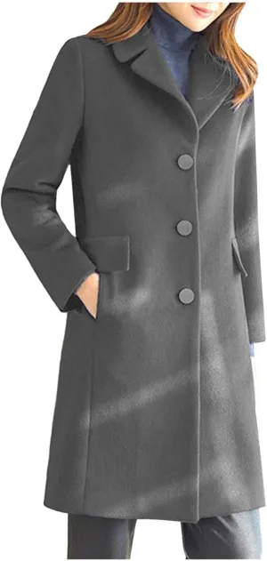 Womens Winter Wool Coats Mid Long Oversized Over Coats Notched Lapel Collar Singe Breasted Trench Coat Jackets