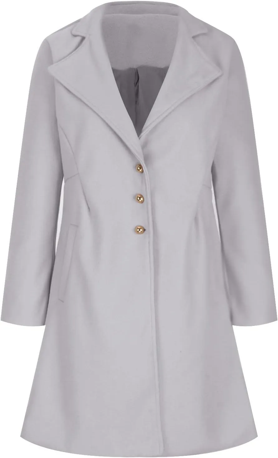 Womens Winter Wool Coats Single Breasted Mid-Long Pea Coats Elegant Notch Lapel Windproof Trench Coat Outwear