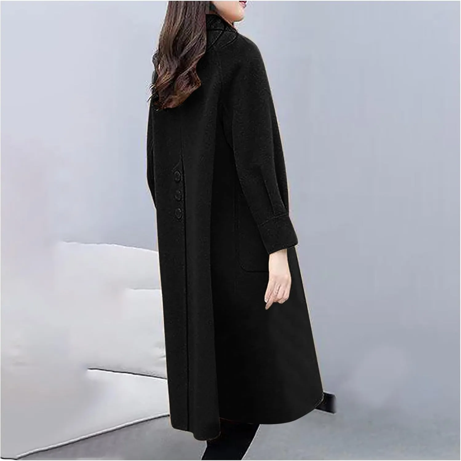 Womens Wool Blend Trench Coat 2024 Winter Elegant Single Breasted Peacoats Maxi Length Elegant Overcoat With Pockets