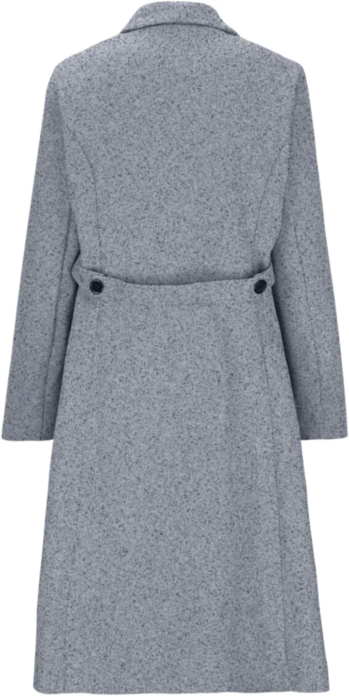 Womens Wool Trench Coat Casual Fall Winter Warm Jacket Notch Lapel Single-Breasted Long Peacoat Overcoats