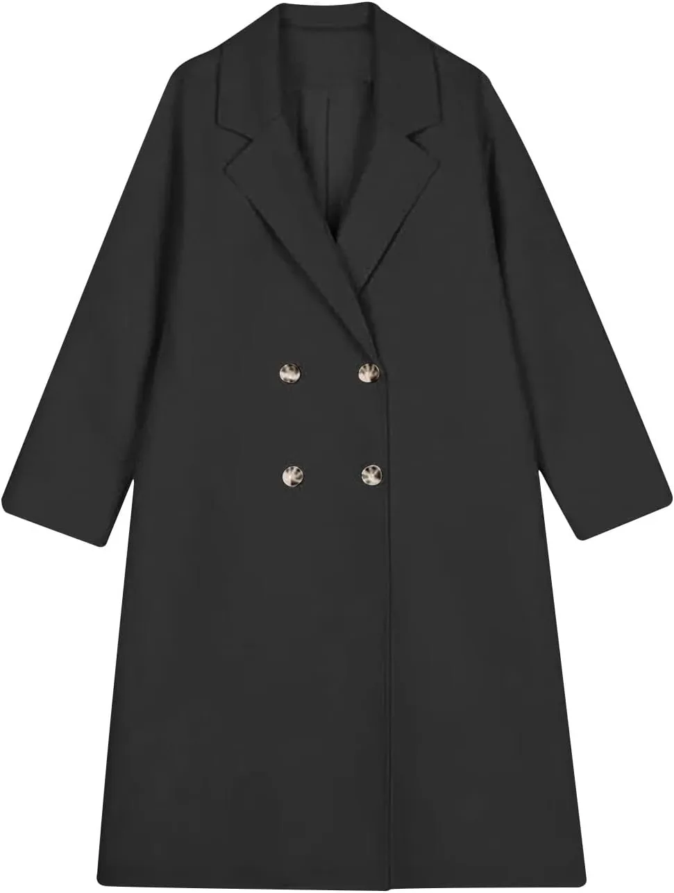 Womens Wool Trench Coat Winter Warm Wool Blend Pea Coat Double Breasted Notched Lapel Oversized Long Jackets