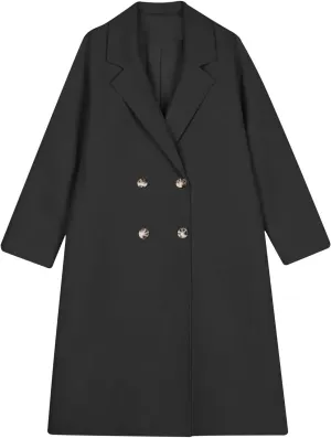 Womens Wool Trench Coat Winter Warm Wool Blend Pea Coat Double Breasted Notched Lapel Oversized Long Jackets