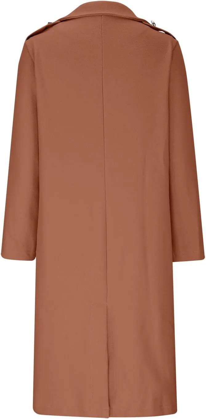 Wool Blend Trench Coat for Women Mid Long Length Office Overcoat Elegant Lapel Collar Belted Pea Coats With Pockets