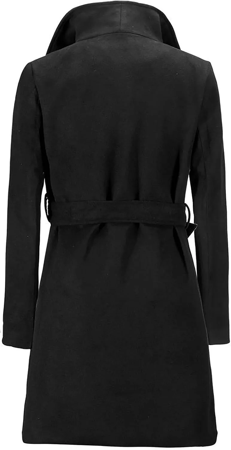 Wool Coats for Women Casual Long Winter Pea Coats Open Front Belted Elegant Trench Coat Dress Coats Outwear