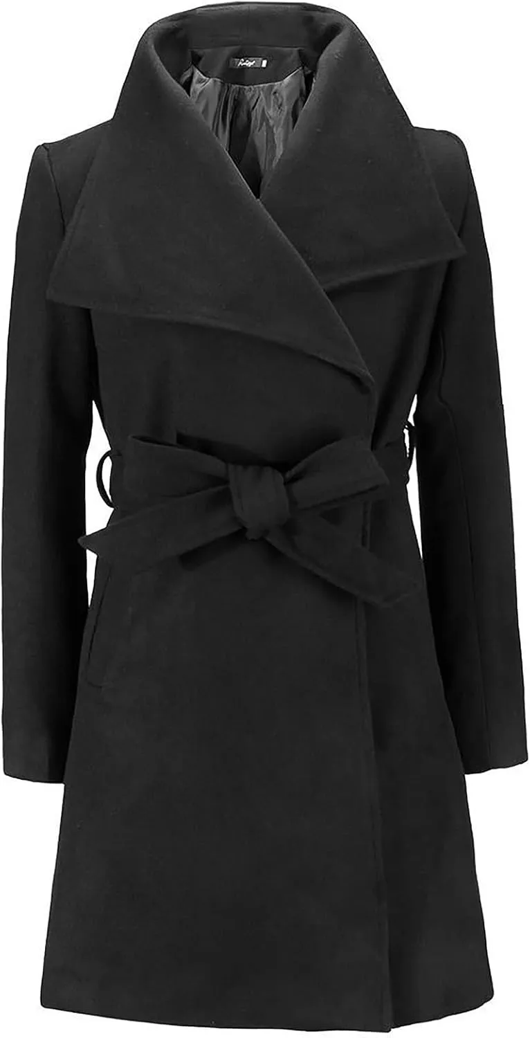 Wool Coats for Women Casual Long Winter Pea Coats Open Front Belted Elegant Trench Coat Dress Coats Outwear