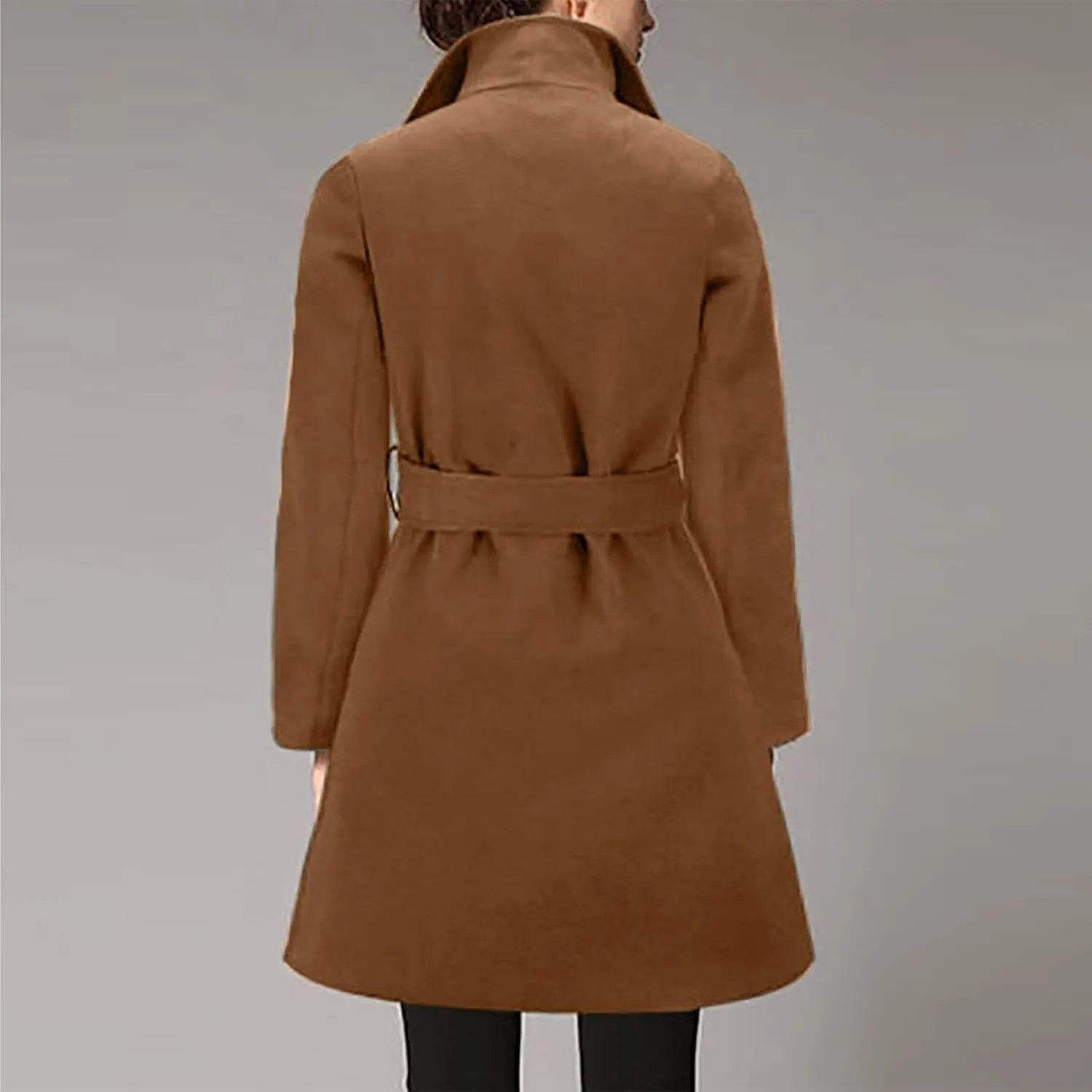 Wool Coats for Women Casual Long Winter Pea Coats Open Front Belted Elegant Trench Coat Dress Coats Outwear