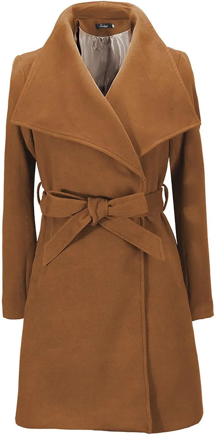Wool Coats for Women Casual Long Winter Pea Coats Open Front Belted Elegant Trench Coat Dress Coats Outwear