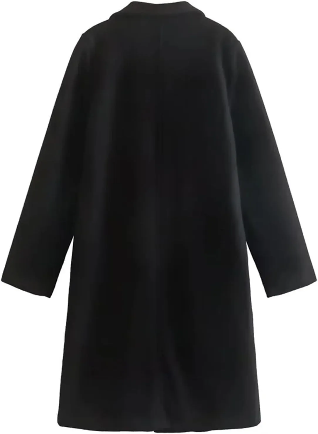 Wool Coats for Women Notched Lapel Open Front Pea Coats Winter Warm Mid Long Thicken Trench Caot Jackets Outwear