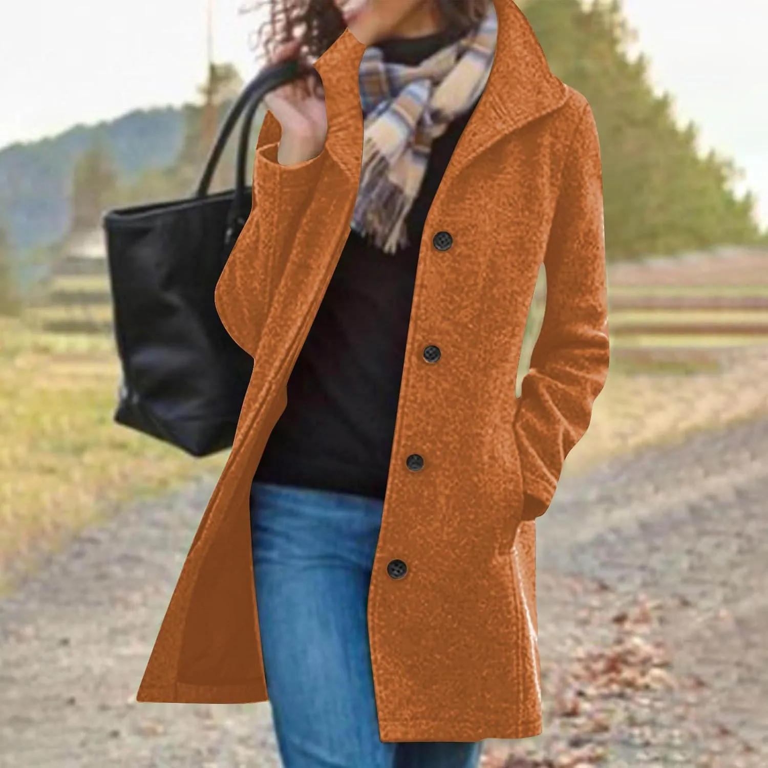Wool Coats for Women Trendy Pea Coat Single Breasted Dress Coats Warm Wool Blazers Casual Winter Jacket with Pockets