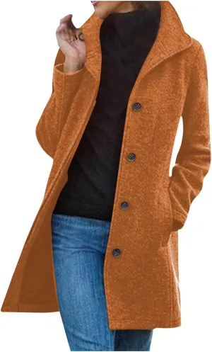 Wool Coats for Women Trendy Pea Coat Single Breasted Dress Coats Warm Wool Blazers Casual Winter Jacket with Pockets