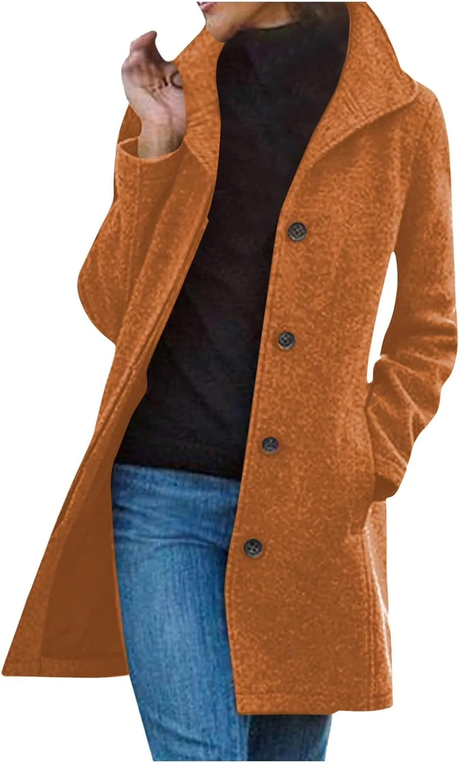Wool Coats for Women Trendy Pea Coat Single Breasted Dress Coats Warm Wool Blazers Casual Winter Jacket with Pockets
